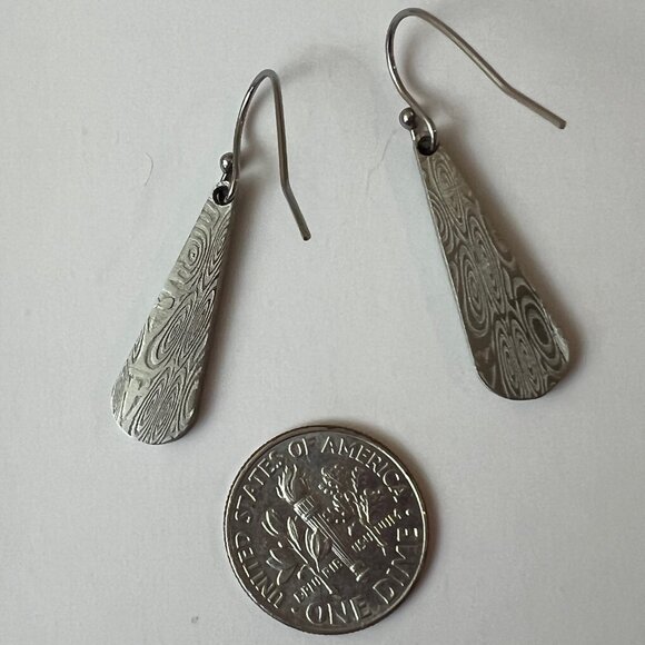 Chris Ploof Damascus stainless steel teardrop dangle Earrings EUC - Picture 5 of 9